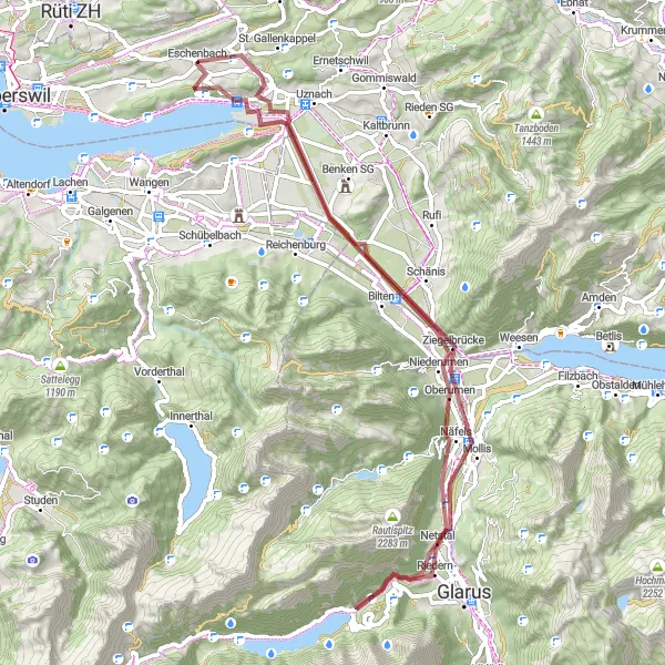 Miniature de la carte de l'inspiration cycliste "Circuit en gravel autour d'Eschenbach" dans la Ostschweiz, Switzerland. Générée par le planificateur d'itinéraire cycliste Tarmacs.app