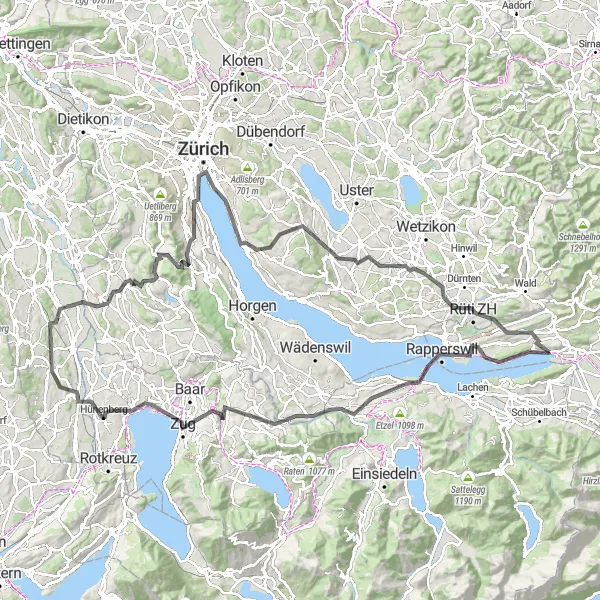 Miniatura mapy "Wyzwanie rowerowe przez Zugersee i Bürkliplatz" - trasy rowerowej w Ostschweiz, Switzerland. Wygenerowane przez planer tras rowerowych Tarmacs.app