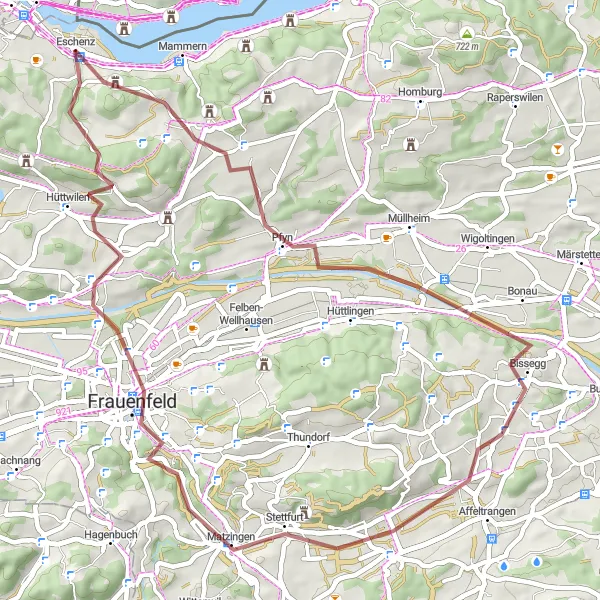 Map miniature of "Discover Eschenz and its Surroundings" cycling inspiration in Ostschweiz, Switzerland. Generated by Tarmacs.app cycling route planner