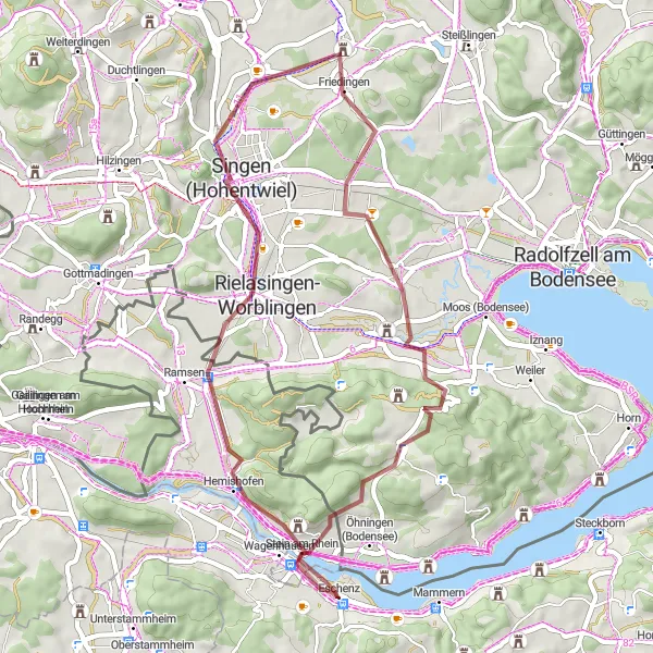 Kartminiatyr av "Grusväg till Överlingen" cykelinspiration i Ostschweiz, Switzerland. Genererad av Tarmacs.app cykelruttplanerare