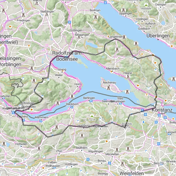 Miniatua del mapa de inspiración ciclista "Ruta en carretera por los alrededores de Eschenz" en Ostschweiz, Switzerland. Generado por Tarmacs.app planificador de rutas ciclistas