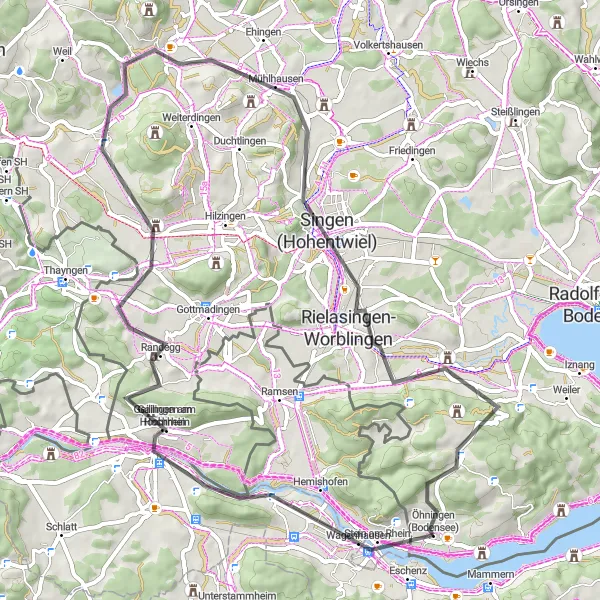 Miniaturní mapa "Road Route from Eschenz" inspirace pro cyklisty v oblasti Ostschweiz, Switzerland. Vytvořeno pomocí plánovače tras Tarmacs.app