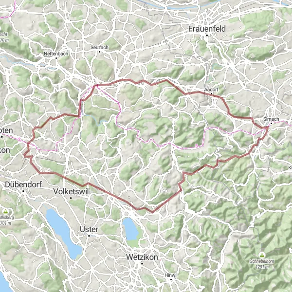 Miniatuurkaart van de fietsinspiratie "Gravelroute Eschlikon - Elgg" in Ostschweiz, Switzerland. Gemaakt door de Tarmacs.app fietsrouteplanner