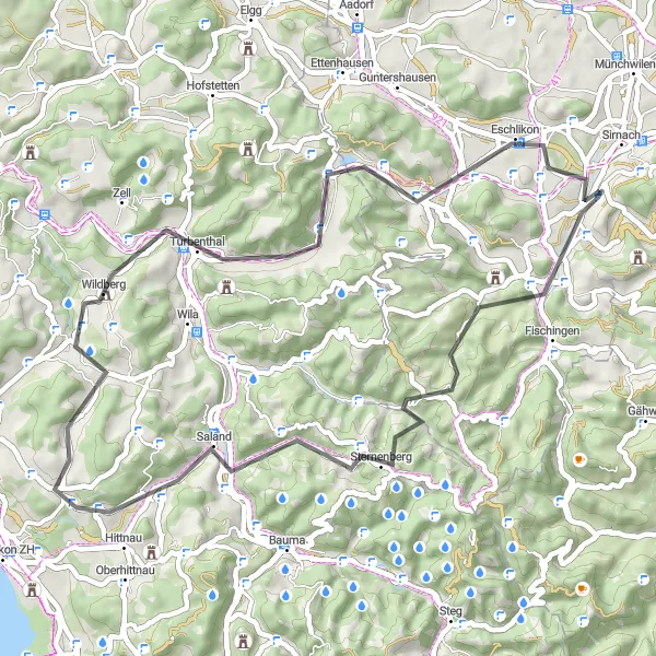 Miniaturní mapa "Cyklistická stezka Sternenberg" inspirace pro cyklisty v oblasti Ostschweiz, Switzerland. Vytvořeno pomocí plánovače tras Tarmacs.app