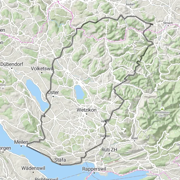 Miniature de la carte de l'inspiration cycliste "Circuit panoramique par Sternenberg et Stäfa" dans la Ostschweiz, Switzerland. Générée par le planificateur d'itinéraire cycliste Tarmacs.app