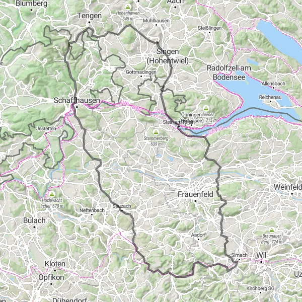 Kartminiatyr av "Landsvägsäventyr till Stettfurt" cykelinspiration i Ostschweiz, Switzerland. Genererad av Tarmacs.app cykelruttplanerare