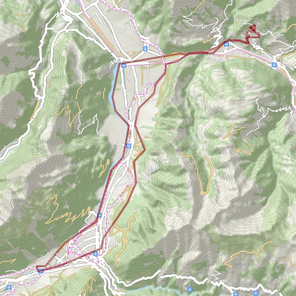 Mapa miniatúra "Gravel trasa cez Haldenstein a Chur" cyklistická inšpirácia v Ostschweiz, Switzerland. Vygenerované cyklistickým plánovačom trás Tarmacs.app