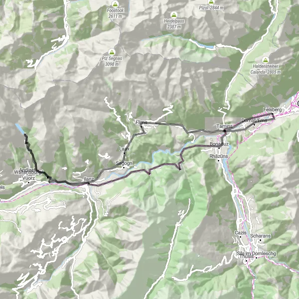 Karttaminiaatyyri "Alppien kiertäminen pyörällä" pyöräilyinspiraatiosta alueella Ostschweiz, Switzerland. Luotu Tarmacs.app pyöräilyreittisuunnittelijalla