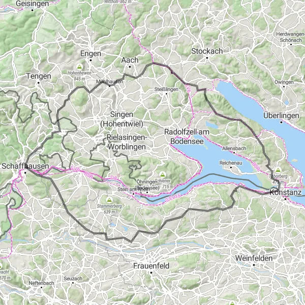 Miniaturní mapa "Okružní cesta Schaffhausen - Feuerthalen" inspirace pro cyklisty v oblasti Ostschweiz, Switzerland. Vytvořeno pomocí plánovače tras Tarmacs.app