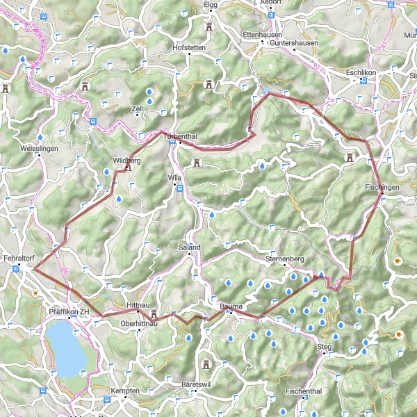 Miniatuurkaart van de fietsinspiratie "Gravelavontuur rond Fischingen" in Ostschweiz, Switzerland. Gemaakt door de Tarmacs.app fietsrouteplanner