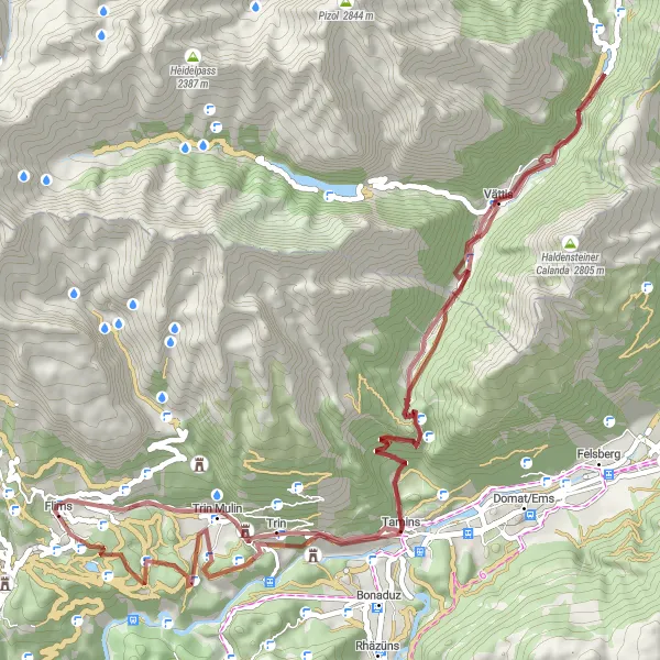 Miniature de la carte de l'inspiration cycliste "Circuit des Ruines de Châteaux autour de Flims" dans la Ostschweiz, Switzerland. Générée par le planificateur d'itinéraire cycliste Tarmacs.app