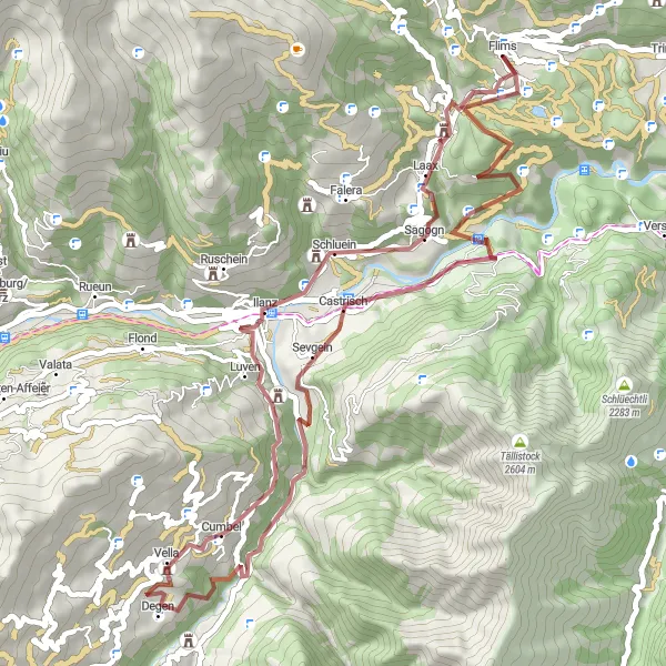 Miniatura mapy "Trasa rowerowa Gravel Flims - Flims IV" - trasy rowerowej w Ostschweiz, Switzerland. Wygenerowane przez planer tras rowerowych Tarmacs.app