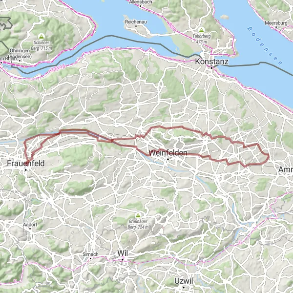 Zemljevid v pomanjšavi "Kolesarska pot Lindenpark - Frauenfeld" kolesarske inspiracije v Ostschweiz, Switzerland. Generirano z načrtovalcem kolesarskih poti Tarmacs.app
