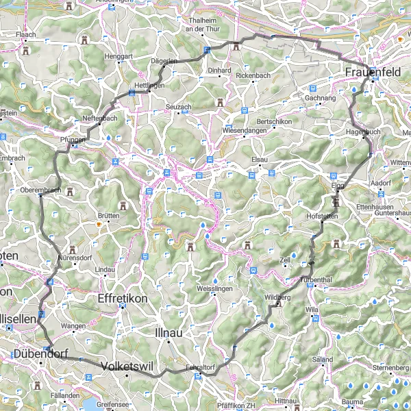 Miniature de la carte de l'inspiration cycliste "Boucle Campagnarde à travers les Collines" dans la Ostschweiz, Switzerland. Générée par le planificateur d'itinéraire cycliste Tarmacs.app