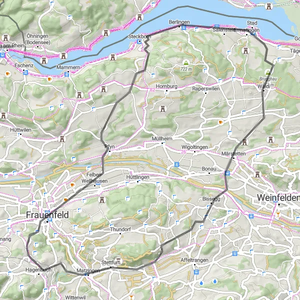 Karten-Miniaturansicht der Radinspiration "Rheinufer-Tour ab Gachnang" in Ostschweiz, Switzerland. Erstellt vom Tarmacs.app-Routenplaner für Radtouren