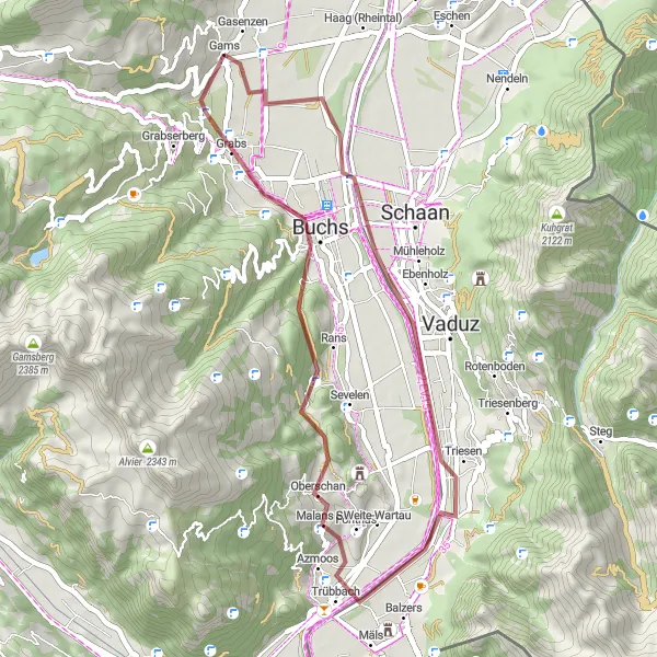 Kartminiatyr av "Grusväg till Buchs och Azmoos" cykelinspiration i Ostschweiz, Switzerland. Genererad av Tarmacs.app cykelruttplanerare