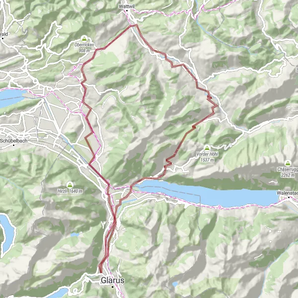 Karttaminiaatyyri "Glarus - Amden - Krummenau - Glarus" pyöräilyinspiraatiosta alueella Ostschweiz, Switzerland. Luotu Tarmacs.app pyöräilyreittisuunnittelijalla