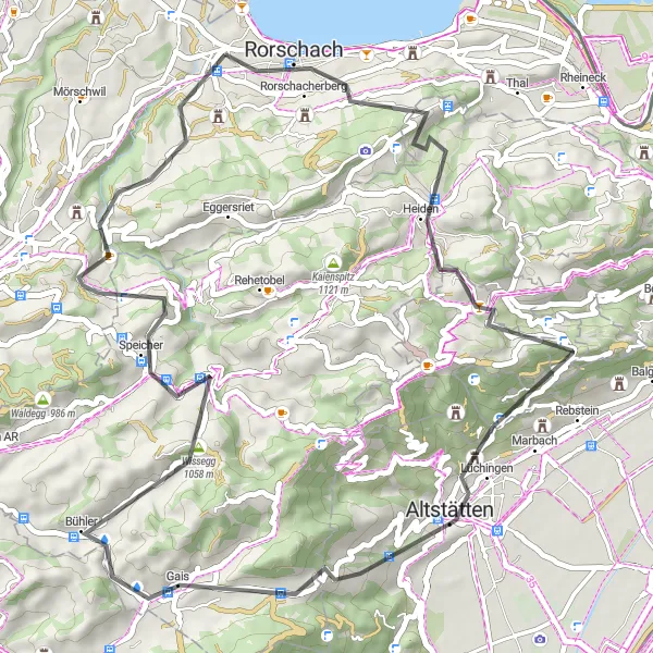Miniaturekort af cykelinspirationen "Goldach til Speicher Cykelrute" i Ostschweiz, Switzerland. Genereret af Tarmacs.app cykelruteplanlægger