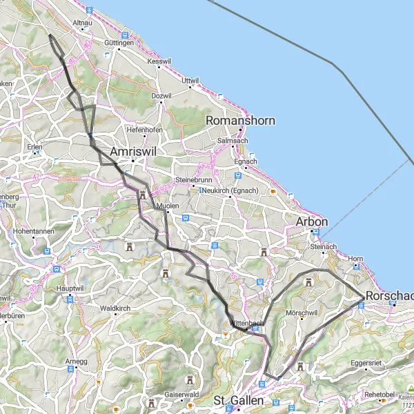 Miniaturní mapa "Zajímavá silniční trasa kolem Goldachu" inspirace pro cyklisty v oblasti Ostschweiz, Switzerland. Vytvořeno pomocí plánovače tras Tarmacs.app