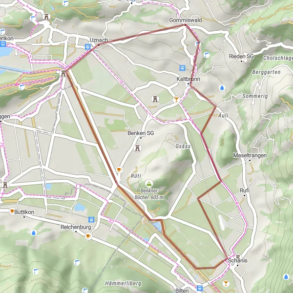 Kartminiatyr av "Grusvägscykling runt Gommiswald" cykelinspiration i Ostschweiz, Switzerland. Genererad av Tarmacs.app cykelruttplanerare