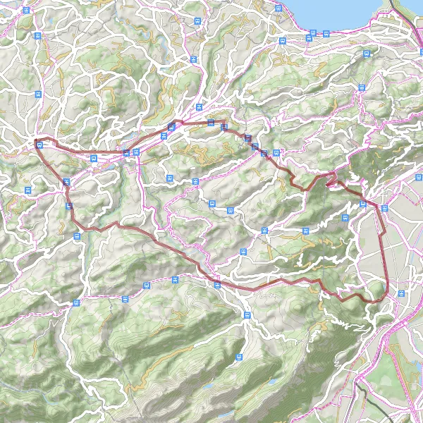Kartminiatyr av "Grusvei Eventyr til Gossau" sykkelinspirasjon i Ostschweiz, Switzerland. Generert av Tarmacs.app sykkelrutoplanlegger