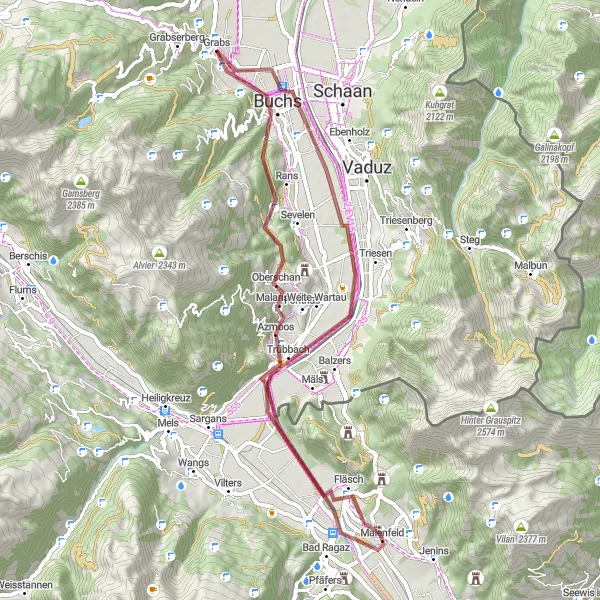 Mapa miniatúra "Gravel trasa cez Trübbach a Geissberg" cyklistická inšpirácia v Ostschweiz, Switzerland. Vygenerované cyklistickým plánovačom trás Tarmacs.app