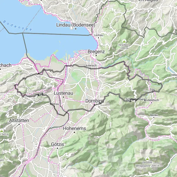 Miniature de la carte de l'inspiration cycliste "Boucle panoramique de Heiden à 3-Länder-Blick" dans la Ostschweiz, Switzerland. Générée par le planificateur d'itinéraire cycliste Tarmacs.app