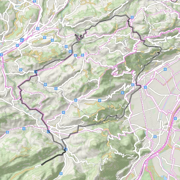 Miniatua del mapa de inspiración ciclista "Ruta de ciclismo en carretera a través de Heiden y sus alrededores" en Ostschweiz, Switzerland. Generado por Tarmacs.app planificador de rutas ciclistas