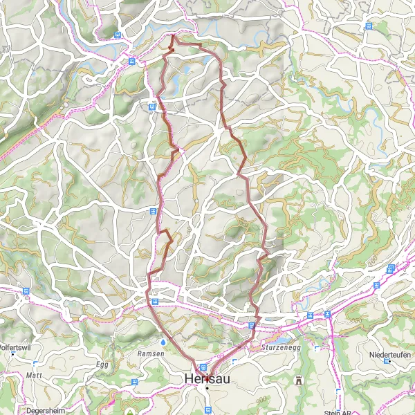 Mapa miniatúra "Gravelová trasa cez historické oblasti" cyklistická inšpirácia v Ostschweiz, Switzerland. Vygenerované cyklistickým plánovačom trás Tarmacs.app