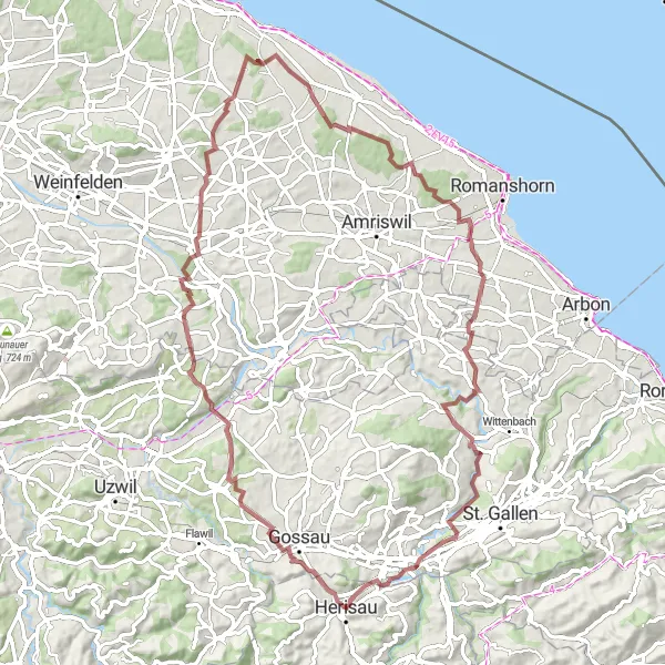 Map miniature of "Herisau Hinterlands Adventure" cycling inspiration in Ostschweiz, Switzerland. Generated by Tarmacs.app cycling route planner
