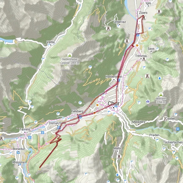Miniatuurkaart van de fietsinspiratie "Graveltocht van Chur naar Zizers" in Ostschweiz, Switzerland. Gemaakt door de Tarmacs.app fietsrouteplanner