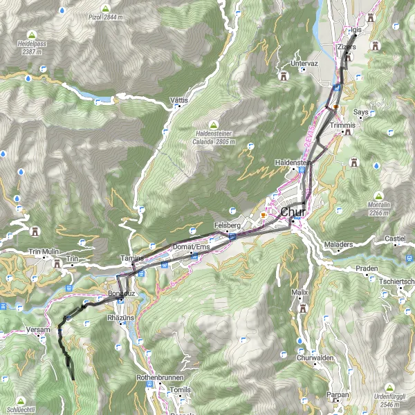 Map miniature of "Scenic Chur Loop" cycling inspiration in Ostschweiz, Switzerland. Generated by Tarmacs.app cycling route planner