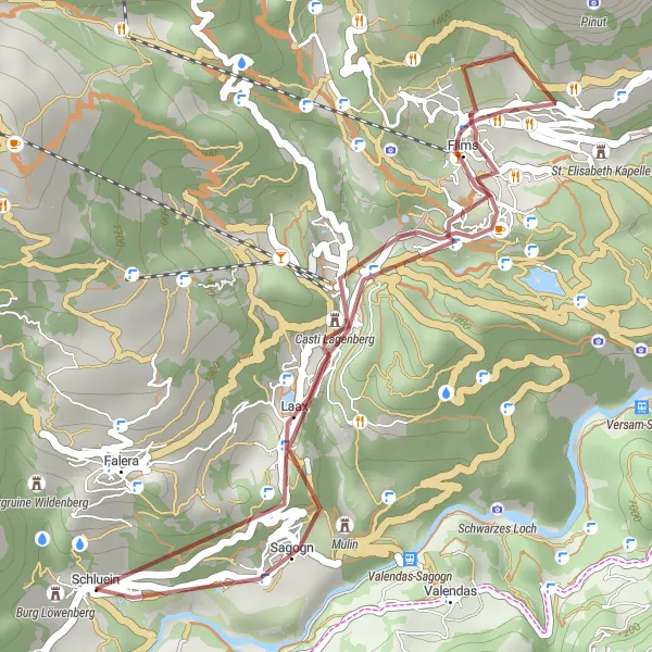Kartminiatyr av "Eventyrlig Grusvei til Crap da Strias" sykkelinspirasjon i Ostschweiz, Switzerland. Generert av Tarmacs.app sykkelrutoplanlegger