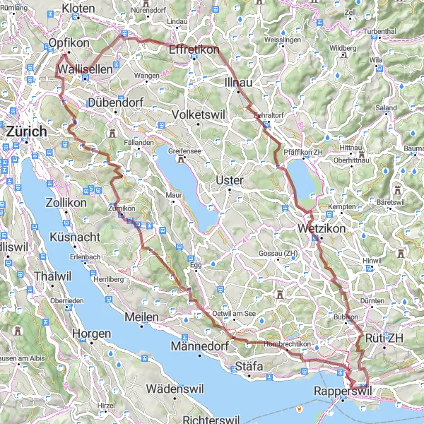 Map miniature of "Scenic Gravel Adventure near Jona" cycling inspiration in Ostschweiz, Switzerland. Generated by Tarmacs.app cycling route planner