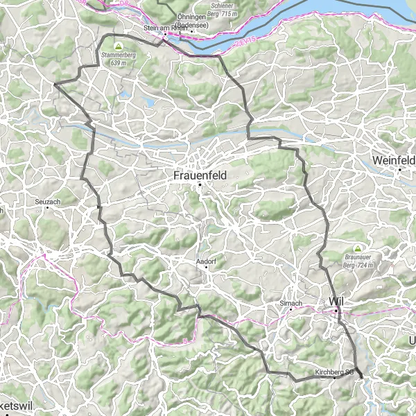 Karten-Miniaturansicht der Radinspiration "Einsame Straßenradtour durch Hüttlingen und Burgstall" in Ostschweiz, Switzerland. Erstellt vom Tarmacs.app-Routenplaner für Radtouren