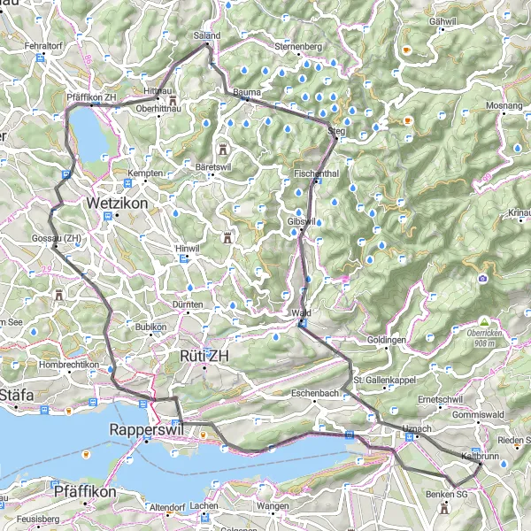 Map miniature of "Countryside Exploration Road Tour" cycling inspiration in Ostschweiz, Switzerland. Generated by Tarmacs.app cycling route planner