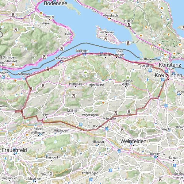 Karten-Miniaturansicht der Radinspiration "Gravel-Abenteuer durch den Thurgau" in Ostschweiz, Switzerland. Erstellt vom Tarmacs.app-Routenplaner für Radtouren