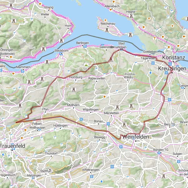 Miniatuurkaart van de fietsinspiratie "Avontuurlijke gravelroute rond Kreuzlingen" in Ostschweiz, Switzerland. Gemaakt door de Tarmacs.app fietsrouteplanner