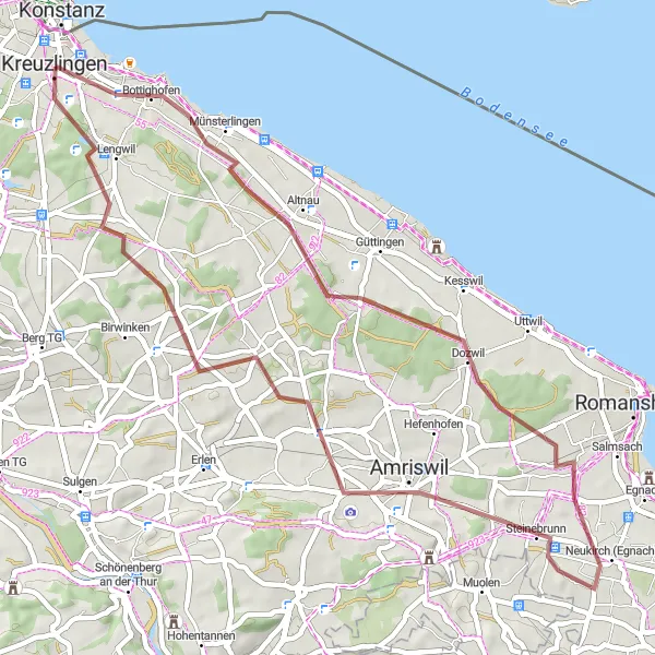 Map miniature of "Explore Historic Landmarks by Gravel Bike" cycling inspiration in Ostschweiz, Switzerland. Generated by Tarmacs.app cycling route planner