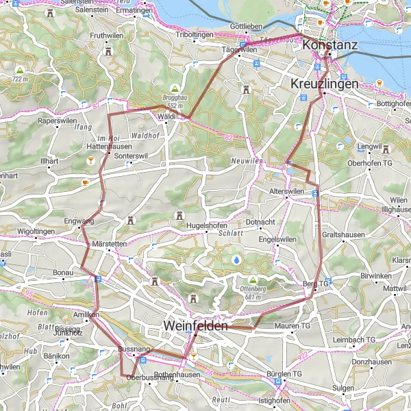 Miniature de la carte de l'inspiration cycliste "Randonnée gravel autour de Constance" dans la Ostschweiz, Switzerland. Générée par le planificateur d'itinéraire cycliste Tarmacs.app
