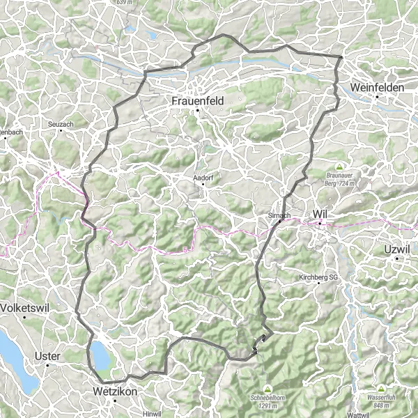 Miniatuurkaart van de fietsinspiratie "Tocht door Affeltrangen en Pfäffikersee" in Ostschweiz, Switzerland. Gemaakt door de Tarmacs.app fietsrouteplanner