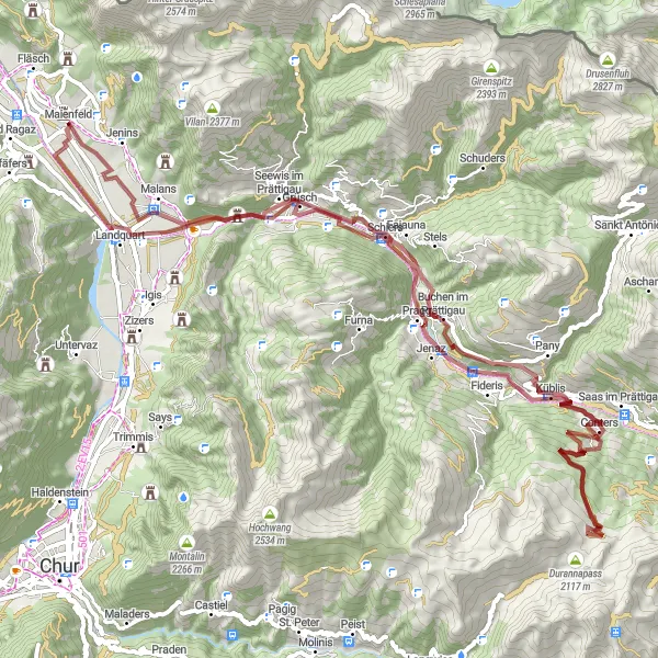 Zemljevid v pomanjšavi "Gorska avantura skozi pravljične kraje" kolesarske inspiracije v Ostschweiz, Switzerland. Generirano z načrtovalcem kolesarskih poti Tarmacs.app