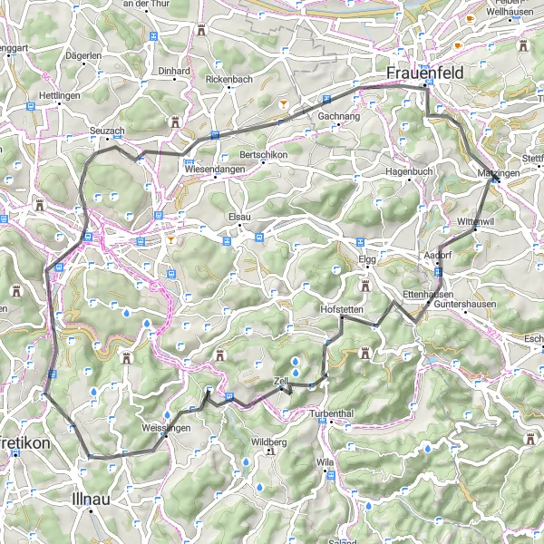 Miniatuurkaart van de fietsinspiratie "Fietsen door Oberschlatt en Weisslingen" in Ostschweiz, Switzerland. Gemaakt door de Tarmacs.app fietsrouteplanner