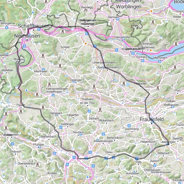 Mapa miniatúra "Matzingen - Schaffhausen - Matzingen" cyklistická inšpirácia v Ostschweiz, Switzerland. Vygenerované cyklistickým plánovačom trás Tarmacs.app