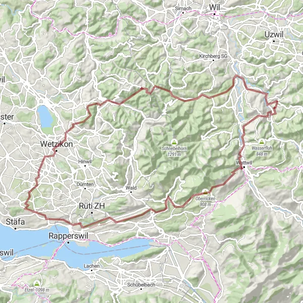 Miniatua del mapa de inspiración ciclista "Ruta de ciclismo en grava por Frohberg" en Ostschweiz, Switzerland. Generado por Tarmacs.app planificador de rutas ciclistas