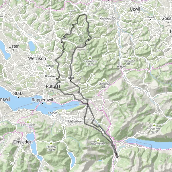 Karten-Miniaturansicht der Radinspiration "In die Berge und zurück" in Ostschweiz, Switzerland. Erstellt vom Tarmacs.app-Routenplaner für Radtouren