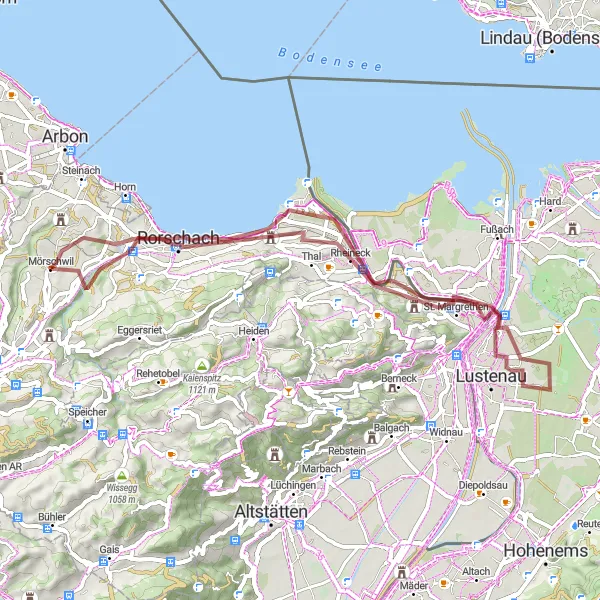 Kartminiatyr av "Grusvei eventyr i Østschweiz" sykkelinspirasjon i Ostschweiz, Switzerland. Generert av Tarmacs.app sykkelrutoplanlegger