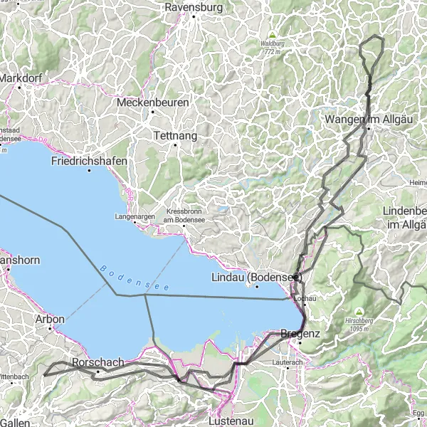 Map miniature of "Thal to Bregenz Scenic Route" cycling inspiration in Ostschweiz, Switzerland. Generated by Tarmacs.app cycling route planner