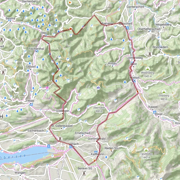 Kartminiatyr av "Lichtensteig till Boden" cykelinspiration i Ostschweiz, Switzerland. Genererad av Tarmacs.app cykelruttplanerare