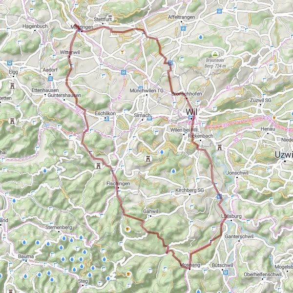 Miniatuurkaart van de fietsinspiratie "Gravel Rondrit vanuit Mosnang" in Ostschweiz, Switzerland. Gemaakt door de Tarmacs.app fietsrouteplanner